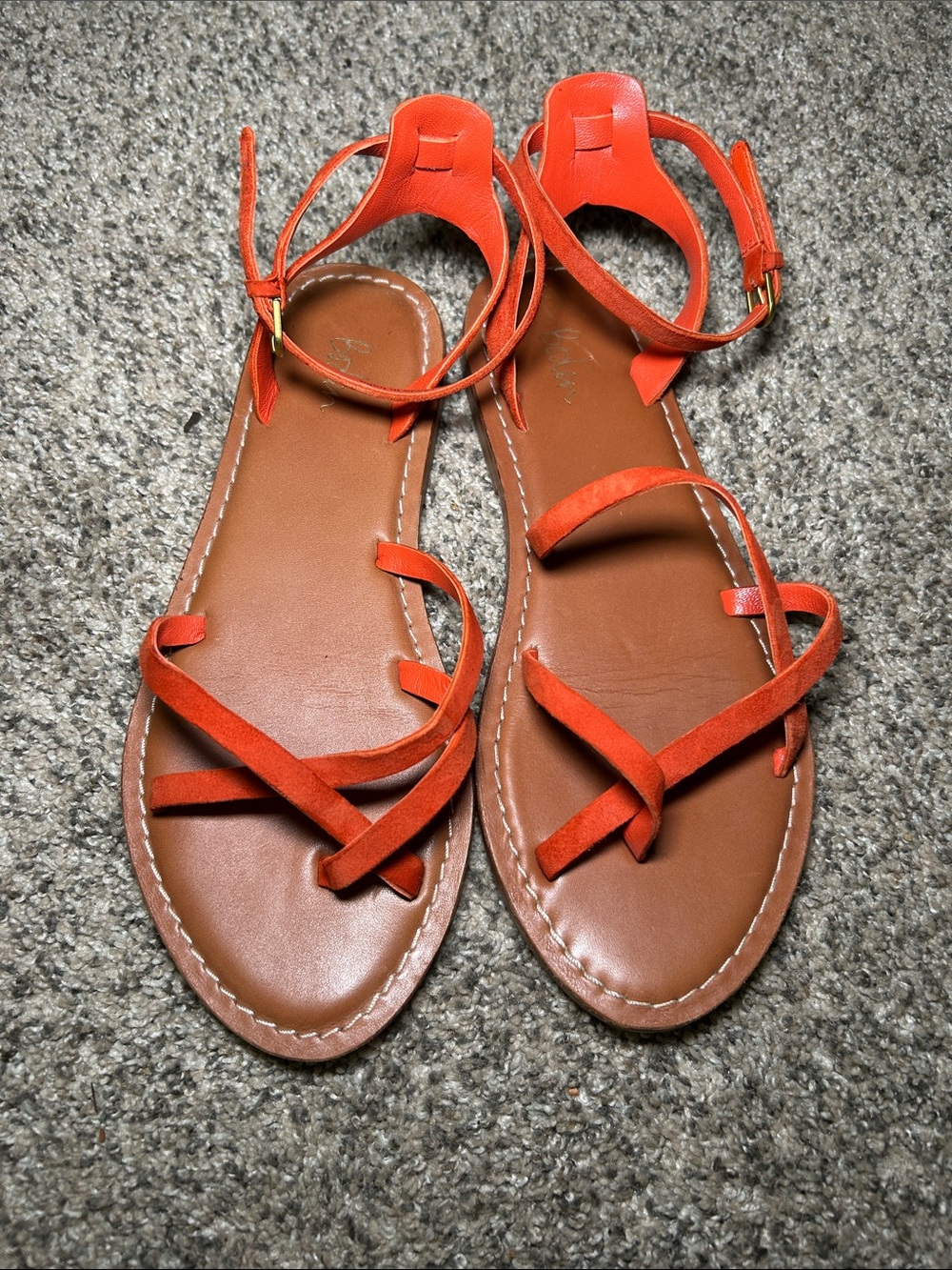 Boden Strappy Ankle-Tie Sandals in Bright Orange and Tan